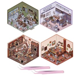 Kinretixia Set of 4 DIY 3D House Stickers, Aesthetic Room Decor Sticker Set, Perfect for Clean Girl Aesthetic and School Supplies, Unique Stickers for Individuality