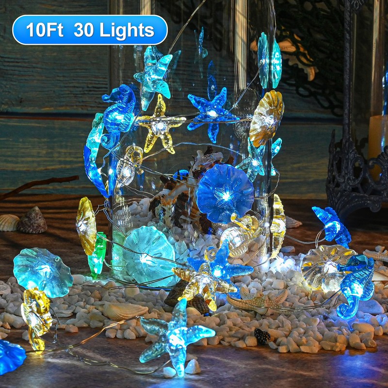 Haosonw Ocean Themed String Lights, 10FT 30 LED Starfish Seahorse