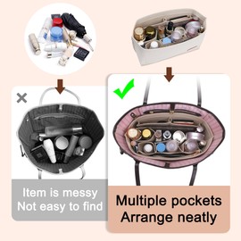 Doxo Purse Organizer Insert for Handbags & Base Shaper 2pc Set,Felt Organizer Insert Large Tote,Bag Organizer with Zipper 7 Sizes,Fit Speedy Neverfull MM/City33 and More(Beige-L-Combination)