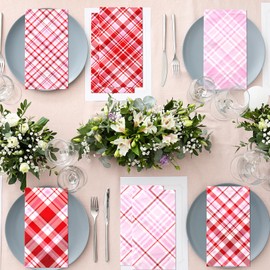 OGMOGKW Valentine Napkins,40pcs Valentine Napkins Paper Red Pink Buffalo Plaid Napkins Disposable Valentines Day Cocktail Dinner Napkins,Valentine Paper Hand Towels for Bathroom