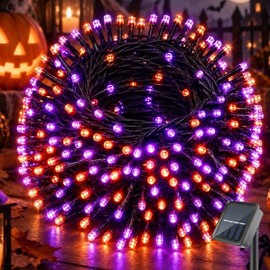 MXCOCO 10m Luz Solar 100 Leds para Exterior de Halloween, 8 Modos de lluminación con Luces Naranjas y Moradas, Cadena Luz Impermeables IP65, Decoracio