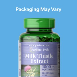 Puritan's Pride Milk Thistle Silymarin 4:1 Concentration Extract 200mg (1000 Mg Equivalent) Dietary Supplement for Liver Support, 6 Month Supply, 180 Count 2-Pack