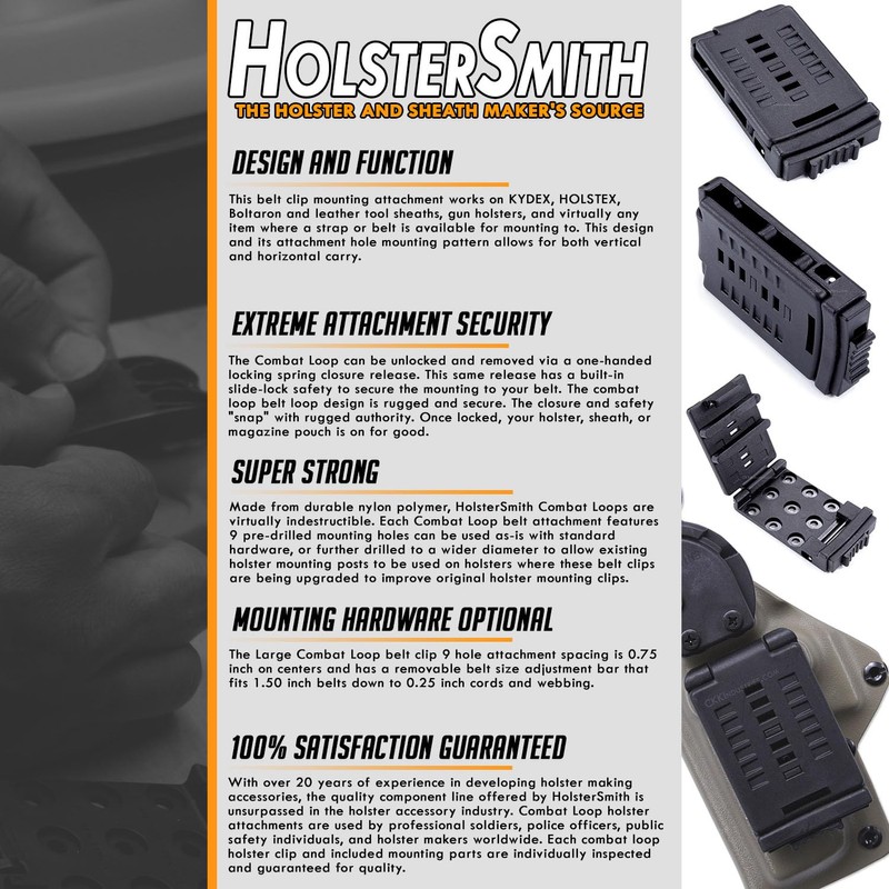 Large Combat Loop Belt Clip Holster Attachment – (2 Pack