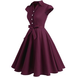Wedtrend Plus Size Vintage 50s A-line Flare Tea Party Dress - Knee Length Audrey Hepburn Style Cap Sleeve 1950s Retro Rockabilly Prom Dress - Burgundy, 3XL