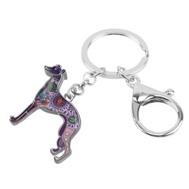 WEVENI Enamel Alloy Greyhound Dog Keychain Pet Key Ring Gift Car Wallet Bag Charms For Women Girls (Purple)