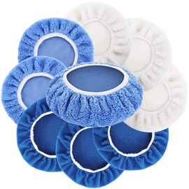 Incisite 9 PCS Polishing Bonnet Pads, 9 to 10 Inch Polisher Bonnet Buffer Bonnets Waxers Pads,Buffing Pad Cover Waxing Bonnets, Mix Pack 3 Microfiber 3 Coral Fleece 3 Woolen for Car Polisher