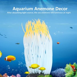 GLOGLOW Aquarium Coral Decoration, Simulation Artificial Silicone Sea Anemone Ornament Fish Luminous Decorations for Freshwater Saltwater Aquarium(Orange)