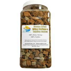 Aquatic Foods Inc. Freeze Dried Tubifex Worm & Brine Shrimp Cubes. 100% Worms & Brine Shrimp for All Tropical Fish, Marines, Land Aquatic Turtles. Foods Premium Fish Foods.12oz-Jar