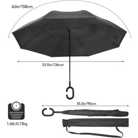 Kona Large Inverted Reverse Umbrella with C-Shaped Handle, Windproof Double Layer Ups