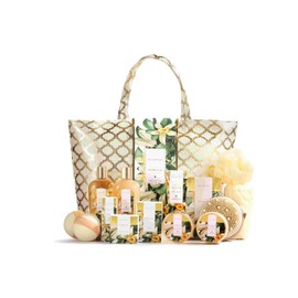 Spa Luxetique Gift Sets for Women - 15 Pcs Vanilla Scent Birthday Holiday Gifts Bath Baskets for Her
