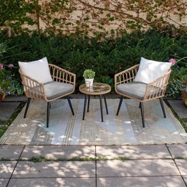 ZSLUKEJJ 17"x 16"x 3" Patio Chair Cushions Set of 2, Waterproof Outdoor Chair Cushions, Patio Seat Cushion with Adjustable Ties, Light Grey