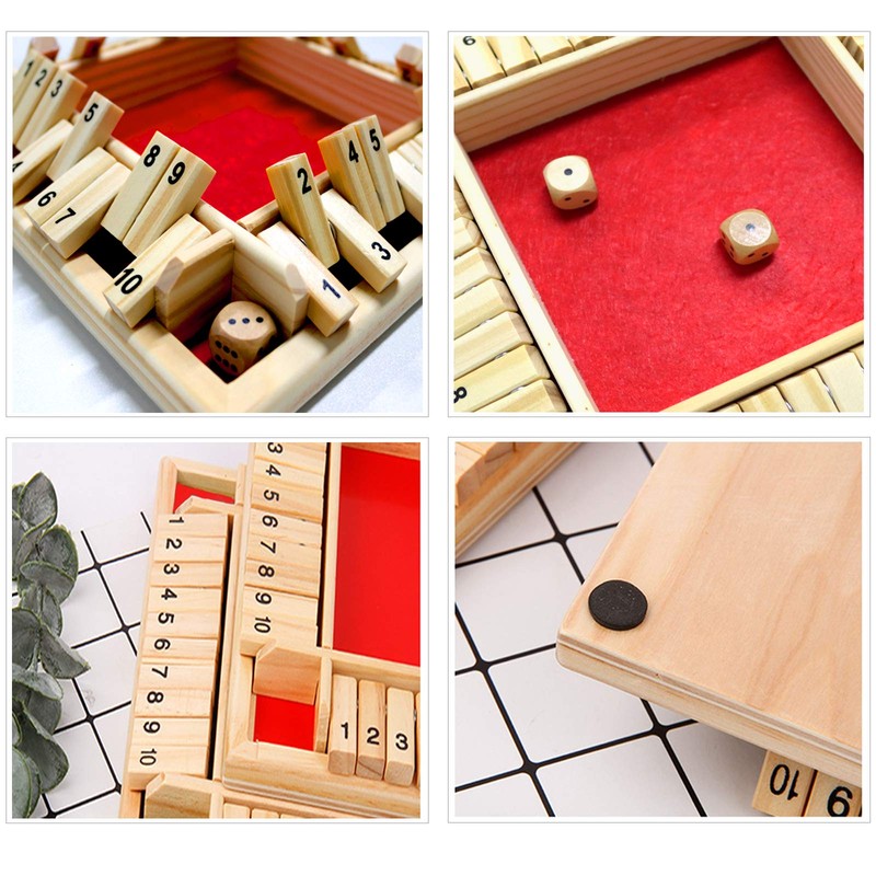 DC-BEAUTIFUL Shut The Box Dice Game, 2-4 Players Classic Board