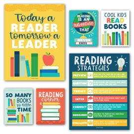 6 Colorful Reading Posters For Classroom Library Decorations For School - Reading Posters For Elementary School, Reading Bulletin Board Sets For Classrooms, Reading Corner Decor For Classroom Decor