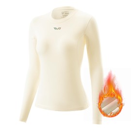 ROCKBROS Women’s Thermal Shirts Winter Cycling Long Sleeve for Women Fleece Lined Base Layer Underwear Suit Fitted Tops Off-white