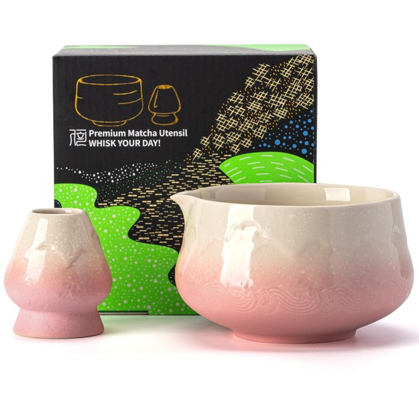 TEANAGOO Matcha Schale mit Ausgießer,2-Pcs Fuji Design Keramik Schale und