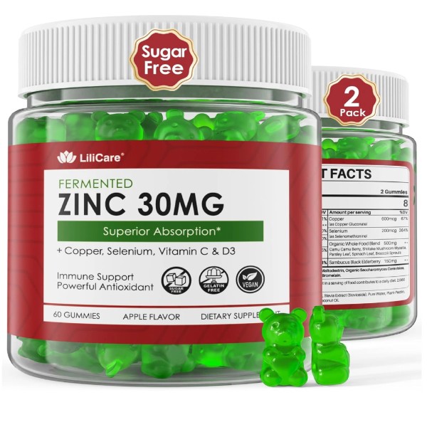 LILICARE Zinc Gummies + Copper, Selenium, Vitamin C & D3,