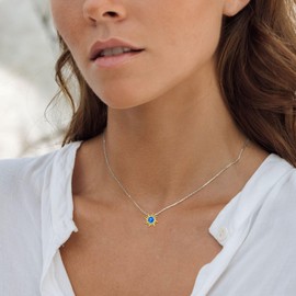 ChicSilver Aquamarine Necklace Sunshine Necklace Gold March Birthstone Necklace Hypoallergenic Sun Pendant Necklace