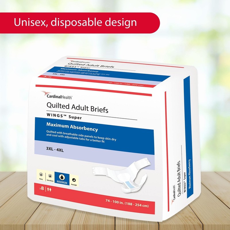 Cardinal Health™ Quilted Adult Briefs, Wings™ Super with BreatheEasy™ Technology,