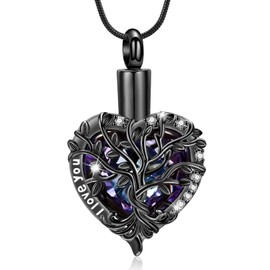AIWENXI Tree of Life Cremation Jewellery for Ashes Heart Shape Ash Necklaces for Men Women Love A Keepsake Gifts Memorial Urn Ash Pendant Jewellery - I Love You, Stainless Steel