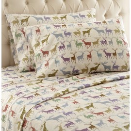 Shavel Home Products Micro Flannel Printed Sheet Set, Twin, Colorful Deer