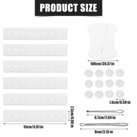 6pcs Elastic Waist Extenders, Adjustable Waistband Tightener Pant Waist Tightener Jean Waist Tightener for Women Men Kids Waist Adjuster with Buttons Needle Thread Threading Tool (White)