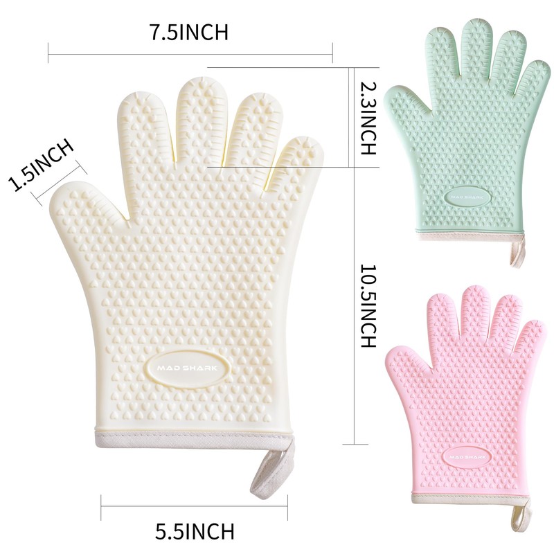 MAD SHARK Silicone Oven Mitts Heat Resistant 450 Degrees,Waterproof &