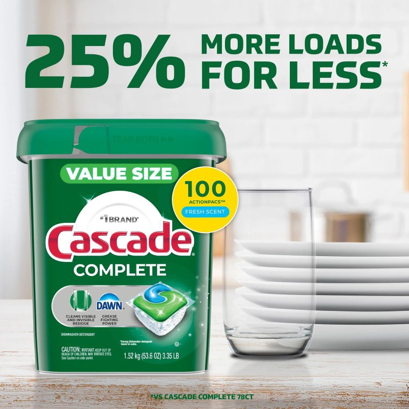 Dishwasher Pods, Action Pacs Dishwasher Detergent Tabs, Fresh, 100 Count