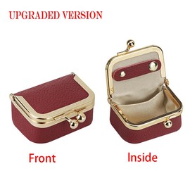Royal Bagger Genuine Leather Mini Coin Purse, Solid Color Kiss Lock Change Pouch, Casual Style Small Storage Bag for Women 1894:_WineRed+chain