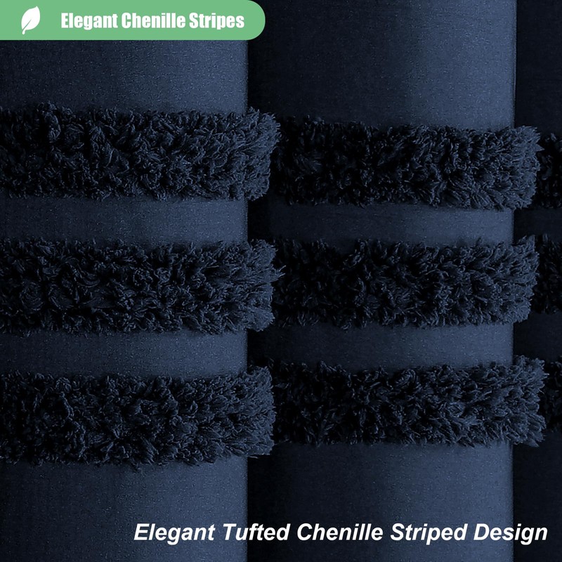 Dynamene 78 Inch Long Shower Curtain, Textured Tufted Chenille Striped