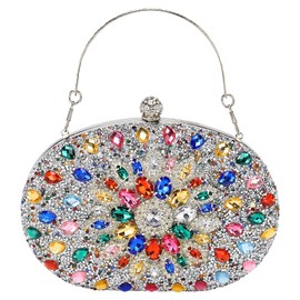QUARKZMAN Abendtaschen für Frauen, Funkelnde Kristall-Strass Clutch Handtasche mit Kettenschulterriemen für Hochzeit Party Abend Wochenende, Silber