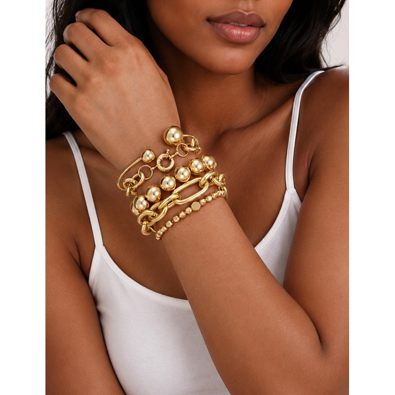 Shall Shell Gold Bracelets Set for Women, 5 Pcs Gold