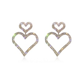 Just Follow Big Hollow Love Heart Long Dangle Earring for Women Shiny Crystal Sterling Silver Drop Earrings Jewelry (RhinestoneHollow Love Heart Long Dangle Earring-Gold)