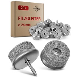LouMaxx LouMaxx Stuhl Filzgleiter Schrauben rund, ? 24mm grau - Stuhlgleiter mit 6mm dickem Filz &Metalleinfassung - Filzgleiter fr Sthle Schrauben - Premium Stuhlbeinschoner Filz auch fr M?bel 20 Stck