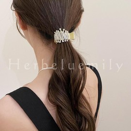 Herbeluemily Hair Claw Clip, Rhinestone Bijou Pony Holder, Hair Clip, Hair Ornament, Formal, Gold B