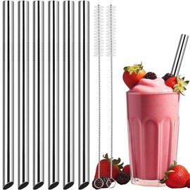 NiHome Extra Wide Reusable Stainless Steel Drinking Straws, Pack of 6