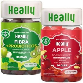 Pack Probióticos + Fibra y Vinagre de Manzana HEALLY Inulina, Lactobacilos, Jengibre, Sabor Manzana, Kiwi y Cítricos, Salud Intestinal, Sin Azúcar, Sin Gluten