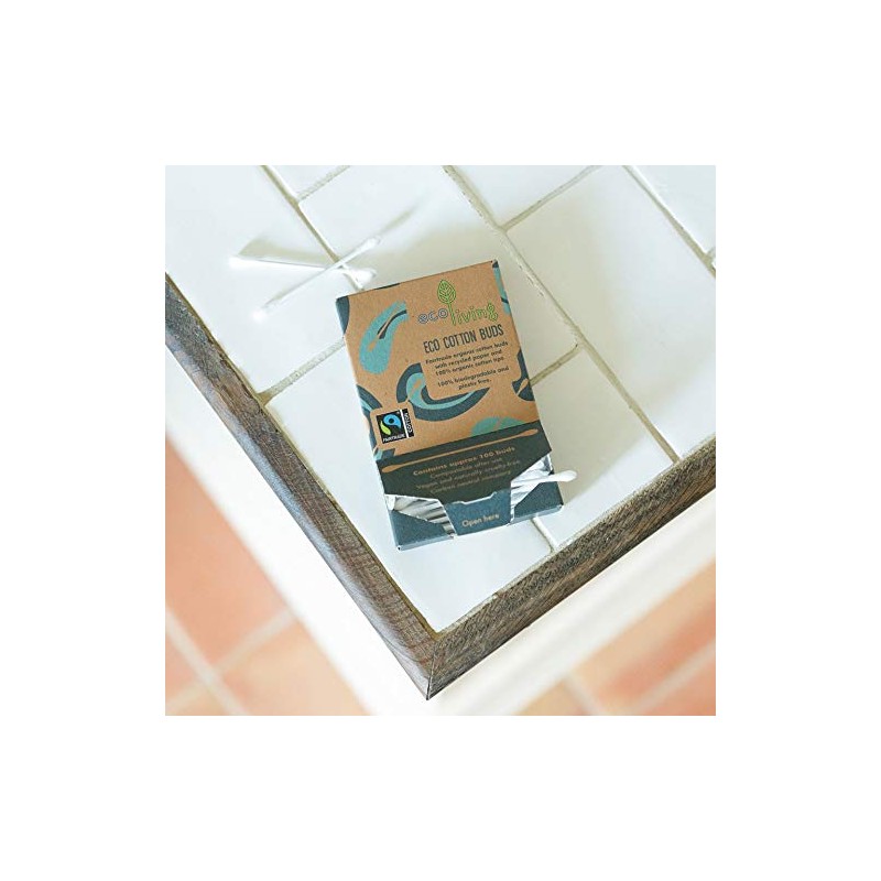 ecoLiving 100 Biodegradable Cotton Buds (Zero Plastic and Zero Waste)