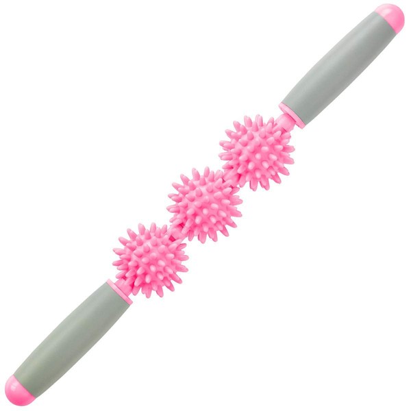 2020 Muscle Roller Stick 3 Ball, Restore Pressure Point Muscle Roller Massage Stick with Soft Spikes for Reducing Body Muscle Soreness (Pink)
