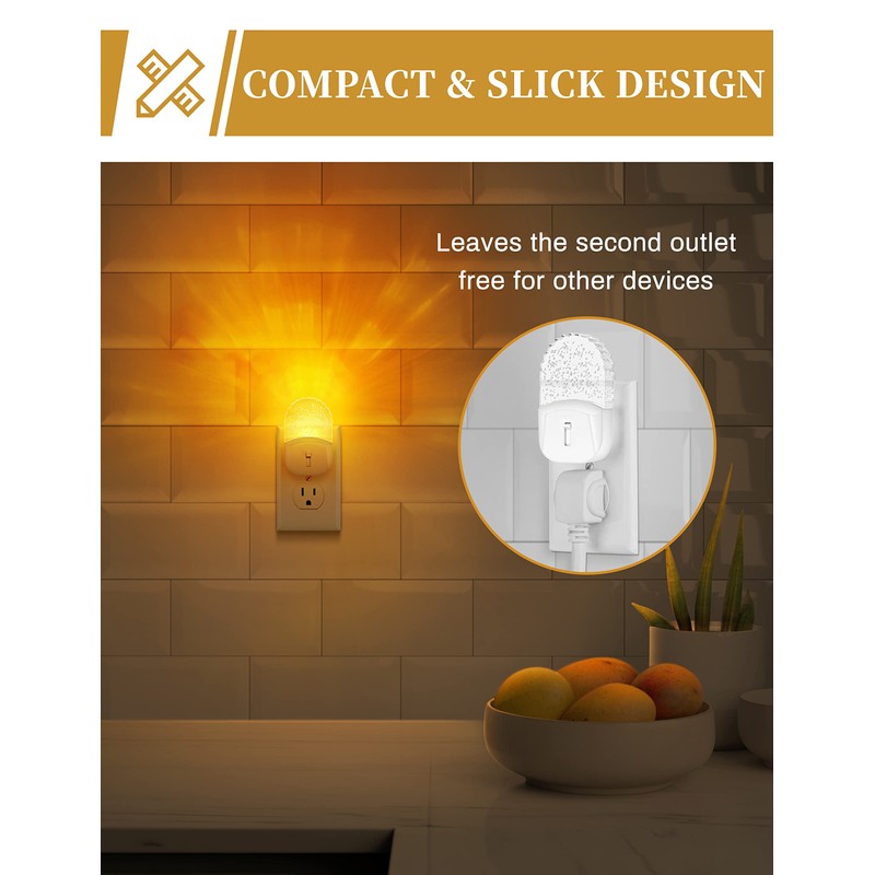 Night Lights Plug Into Wall [2 Pack], Amber Warm Night