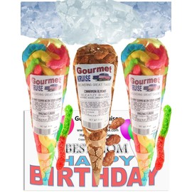 Best Mom Happy Birthday Series Bright Sour Worms And Almonds Cinnamon Roasted (NET WT 31 OZ) (Pack of 3) In 1 Box Gourmet Kruise Signature Gift Bags