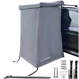 DANCHEL OUTDOOR Waterproof Car Shower Tent Camping Awning with Roof, Portable Car Side Changing Room w/LED Light with 4 Enclosures Shelter Overland, 3.3x3.3ft Gray