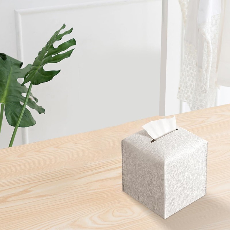 wyewye Tissue Box, PU Leather Tissue Box Holder, White