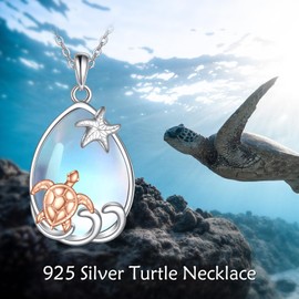 POPLYKE Sea Turtle Mermaid Moonstone Necklace 925 Sterling Silver Ocean Necklace for Women Turtle Jewellery for Girls Turtle Gifts Birthday, Sterling Silver, Moonstone