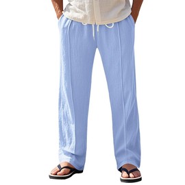 TAFLE Mens Casual Linen Pants Loose Fit Elastic Drawstring Waist Lightweigh Summer Beach Yoga Linen Trouser with Pockets