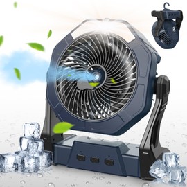 Ausic Misting Fan Portable, 20000mAh Camping Spray Fan with 250ml Water Tank & Light, 8 Inch Battery Operated Rechargeable Fan, Cooling Fan with Hook, Outdoor Fans for Patios, Tents, Travel, Beach