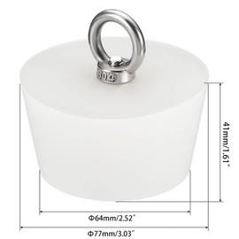 TOP-VIGOR 1 x konischer Gummistopfen, 64 mm bis 77 mm, massiver Badewannenstopfen mit Ring, konische Labordichtung, Gummistopfen für Reagenzgläser, Wasserleitung, Drainageloch, Weiß