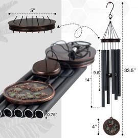 Vanquer Large Wind Chimes for Outside Deep Tone - 34'' Wind Chimes Outdoor Clearance, Windchimes Outdoors, Hummingbird Wind Chime,Sympathy Gift, Patio, Home Décor, Vintage Black (34" Hummingbird)