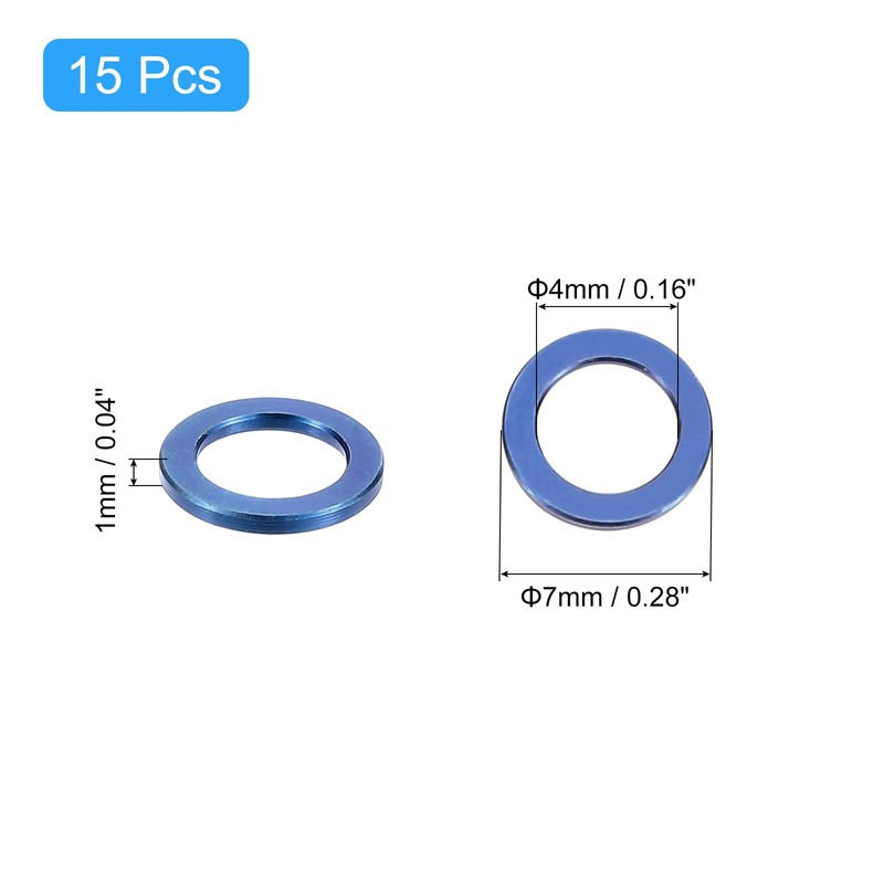 sourcing map 15 Pcs M4 Titanium Flat Washer Metric Flat