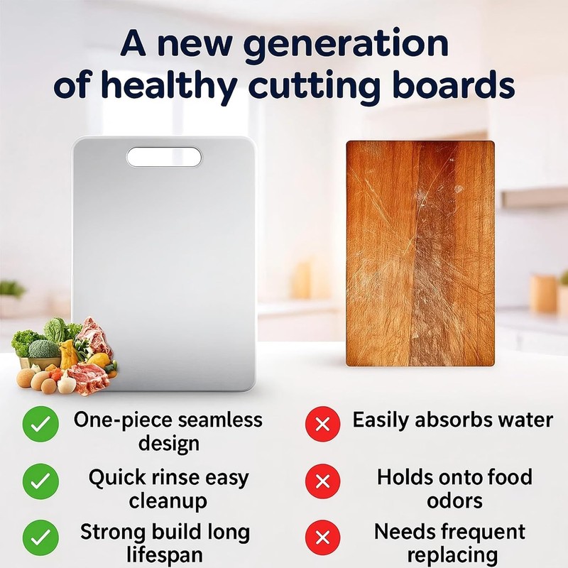 2026 New Stainless Steel Double Sided Chopping Board, Large Double-Sided