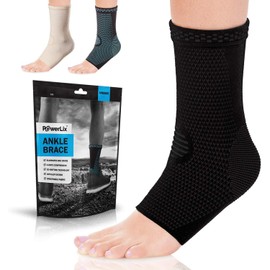 POWERLIX Ankle Brace Compression Support Sleeve (Pair) for Injury Recovery, Joint Pain and More. Achilles Tendon Support, Plantar Fasciitis Foot Socks with Arch Support, Eases Swelling